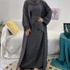 imageIDOPIP Muslim Abaya Dress for Women Long Sleeve Open Front Cardigan  Kaftan  Skirt  Hijab 34PCS Islamic Prayer Outfit SetGray No Hijab