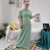 imageIDOPIP Muslim Abaya Dress for Women Long Sleeve Open Front Cardigan  Kaftan  Skirt  Hijab 34PCS Islamic Prayer Outfit SetGreen  Hijab