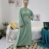 imageIDOPIP Muslim Abaya Dress for Women Long Sleeve Open Front Cardigan  Kaftan  Skirt  Hijab 34PCS Islamic Prayer Outfit SetGreen  Hijab