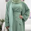 imageIDOPIP Muslim Abaya Dress for Women Long Sleeve Open Front Cardigan  Kaftan  Skirt  Hijab 34PCS Islamic Prayer Outfit SetGreen  Hijab