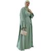 imageIDOPIP Muslim Abaya Dress for Women Long Sleeve Open Front Cardigan  Kaftan  Skirt  Hijab 34PCS Islamic Prayer Outfit SetGreen  Hijab