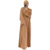 imageIDOPIP Muslim Abaya Dress for Women Long Sleeve Open Front Cardigan  Kaftan  Skirt  Hijab 34PCS Islamic Prayer Outfit SetKhaki  Hijab