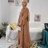 imageIDOPIP Muslim Abaya Dress for Women Long Sleeve Open Front Cardigan  Kaftan  Skirt  Hijab 34PCS Islamic Prayer Outfit SetKhaki  Hijab