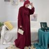 imageIDOPIP Muslim Abaya Dress for Women Long Sleeve Open Front Cardigan  Kaftan  Skirt  Hijab 34PCS Islamic Prayer Outfit SetWine Red  Hijab