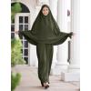 imageIDOPIP Muslim Abaya for Women One Piece Long Sleeve Islamic Prayer Dress Maxi Kaftan Robe Prayer Clothes with Khimar HijabArmy Green