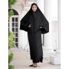 imageIDOPIP Muslim Abaya for Women One Piece Long Sleeve Islamic Prayer Dress Maxi Kaftan Robe Prayer Clothes with Khimar HijabBlack
