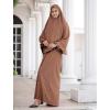imageIDOPIP Muslim Abaya for Women One Piece Long Sleeve Islamic Prayer Dress Maxi Kaftan Robe Prayer Clothes with Khimar HijabBrown