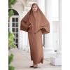 imageIDOPIP Muslim Abaya for Women One Piece Long Sleeve Islamic Prayer Dress Maxi Kaftan Robe Prayer Clothes with Khimar HijabBrown