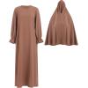 imageIDOPIP Muslim Abaya for Women One Piece Long Sleeve Islamic Prayer Dress Maxi Kaftan Robe Prayer Clothes with Khimar HijabBrown