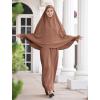 imageIDOPIP Muslim Abaya for Women One Piece Long Sleeve Islamic Prayer Dress Maxi Kaftan Robe Prayer Clothes with Khimar HijabBrown