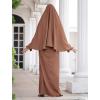 imageIDOPIP Muslim Abaya for Women One Piece Long Sleeve Islamic Prayer Dress Maxi Kaftan Robe Prayer Clothes with Khimar HijabBrown