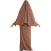 imageIDOPIP Muslim Abaya for Women One Piece Long Sleeve Islamic Prayer Dress Maxi Kaftan Robe Prayer Clothes with Khimar HijabBrown