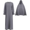 imageIDOPIP Muslim Abaya for Women One Piece Long Sleeve Islamic Prayer Dress Maxi Kaftan Robe Prayer Clothes with Khimar HijabGray