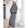 imageIDOPIP Muslim Abaya for Women One Piece Long Sleeve Islamic Prayer Dress Maxi Kaftan Robe Prayer Clothes with Khimar HijabGray