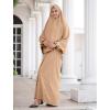 imageIDOPIP Muslim Abaya for Women One Piece Long Sleeve Islamic Prayer Dress Maxi Kaftan Robe Prayer Clothes with Khimar HijabKhaki