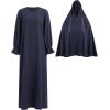 imageIDOPIP Muslim Abaya for Women One Piece Long Sleeve Islamic Prayer Dress Maxi Kaftan Robe Prayer Clothes with Khimar HijabNavy Blue