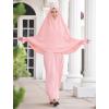 imageIDOPIP Muslim Abaya for Women One Piece Long Sleeve Islamic Prayer Dress Maxi Kaftan Robe Prayer Clothes with Khimar HijabPink