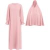 imageIDOPIP Muslim Abaya for Women One Piece Long Sleeve Islamic Prayer Dress Maxi Kaftan Robe Prayer Clothes with Khimar HijabPink