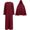 imageIDOPIP Muslim Abaya for Women One Piece Long Sleeve Islamic Prayer Dress Maxi Kaftan Robe Prayer Clothes with Khimar HijabWine Red