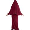 imageIDOPIP Muslim Abaya for Women One Piece Long Sleeve Islamic Prayer Dress Maxi Kaftan Robe Prayer Clothes with Khimar HijabWine Red