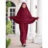 imageIDOPIP Muslim Abaya for Women One Piece Long Sleeve Islamic Prayer Dress Maxi Kaftan Robe Prayer Clothes with Khimar HijabWine Red