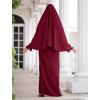 imageIDOPIP Muslim Abaya for Women One Piece Long Sleeve Islamic Prayer Dress Maxi Kaftan Robe Prayer Clothes with Khimar HijabWine Red