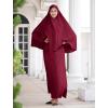 imageIDOPIP Muslim Abaya for Women One Piece Long Sleeve Islamic Prayer Dress Maxi Kaftan Robe Prayer Clothes with Khimar HijabWine Red