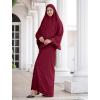 imageIDOPIP Muslim Abaya for Women One Piece Long Sleeve Islamic Prayer Dress Maxi Kaftan Robe Prayer Clothes with Khimar HijabWine Red