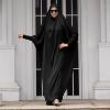 imageIDOPIP Muslim Abaya for Women One Piece Long Sleeve Islamic Prayer Dress with Hooded Hijab Maxi Kaftan Robe Modest ClothesBlack