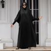 imageIDOPIP Muslim Abaya for Women One Piece Long Sleeve Islamic Prayer Dress with Hooded Hijab Maxi Kaftan Robe Modest ClothesBlack