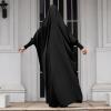 imageIDOPIP Muslim Abaya for Women One Piece Long Sleeve Islamic Prayer Dress with Hooded Hijab Maxi Kaftan Robe Modest ClothesBlack