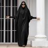 imageIDOPIP Muslim Abaya for Women One Piece Long Sleeve Islamic Prayer Dress with Hooded Hijab Maxi Kaftan Robe Modest ClothesBlack