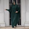 imageIDOPIP Muslim Abaya for Women One Piece Long Sleeve Islamic Prayer Dress with Hooded Hijab Maxi Kaftan Robe Modest ClothesBlackish Green