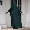 imageIDOPIP Muslim Abaya for Women One Piece Long Sleeve Islamic Prayer Dress with Hooded Hijab Maxi Kaftan Robe Modest ClothesBlackish Green