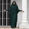 imageIDOPIP Muslim Abaya for Women One Piece Long Sleeve Islamic Prayer Dress with Hooded Hijab Maxi Kaftan Robe Modest ClothesBlackish Green