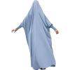imageIDOPIP Muslim Abaya for Women One Piece Long Sleeve Islamic Prayer Dress with Hooded Hijab Maxi Kaftan Robe Modest ClothesBlue