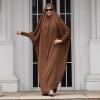 imageIDOPIP Muslim Abaya for Women One Piece Long Sleeve Islamic Prayer Dress with Hooded Hijab Maxi Kaftan Robe Modest ClothesCoffee