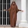 imageIDOPIP Muslim Abaya for Women One Piece Long Sleeve Islamic Prayer Dress with Hooded Hijab Maxi Kaftan Robe Modest ClothesCoffee