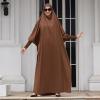 imageIDOPIP Muslim Abaya for Women One Piece Long Sleeve Islamic Prayer Dress with Hooded Hijab Maxi Kaftan Robe Modest ClothesCoffee