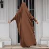 imageIDOPIP Muslim Abaya for Women One Piece Long Sleeve Islamic Prayer Dress with Hooded Hijab Maxi Kaftan Robe Modest ClothesCoffee