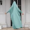 imageIDOPIP Muslim Abaya for Women One Piece Long Sleeve Islamic Prayer Dress with Hooded Hijab Maxi Kaftan Robe Modest ClothesLight Green