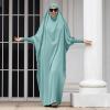 imageIDOPIP Muslim Abaya for Women One Piece Long Sleeve Islamic Prayer Dress with Hooded Hijab Maxi Kaftan Robe Modest ClothesLight Green