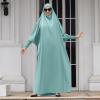 imageIDOPIP Muslim Abaya for Women One Piece Long Sleeve Islamic Prayer Dress with Hooded Hijab Maxi Kaftan Robe Modest ClothesLight Green