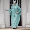 imageIDOPIP Muslim Abaya for Women One Piece Long Sleeve Islamic Prayer Dress with Hooded Hijab Maxi Kaftan Robe Modest ClothesLight Green
