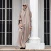 imageIDOPIP Muslim Abaya for Women One Piece Long Sleeve Islamic Prayer Dress with Hooded Hijab Maxi Kaftan Robe Modest ClothesLight Khaki