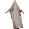 imageIDOPIP Muslim Abaya for Women One Piece Long Sleeve Islamic Prayer Dress with Hooded Hijab Maxi Kaftan Robe Modest ClothesLight Khaki