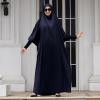 imageIDOPIP Muslim Abaya for Women One Piece Long Sleeve Islamic Prayer Dress with Hooded Hijab Maxi Kaftan Robe Modest ClothesNavy Blue