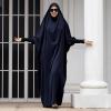 imageIDOPIP Muslim Abaya for Women One Piece Long Sleeve Islamic Prayer Dress with Hooded Hijab Maxi Kaftan Robe Modest ClothesNavy Blue