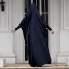 imageIDOPIP Muslim Abaya for Women One Piece Long Sleeve Islamic Prayer Dress with Hooded Hijab Maxi Kaftan Robe Modest ClothesNavy Blue