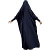 imageIDOPIP Muslim Abaya for Women One Piece Long Sleeve Islamic Prayer Dress with Hooded Hijab Maxi Kaftan Robe Modest ClothesNavy Blue